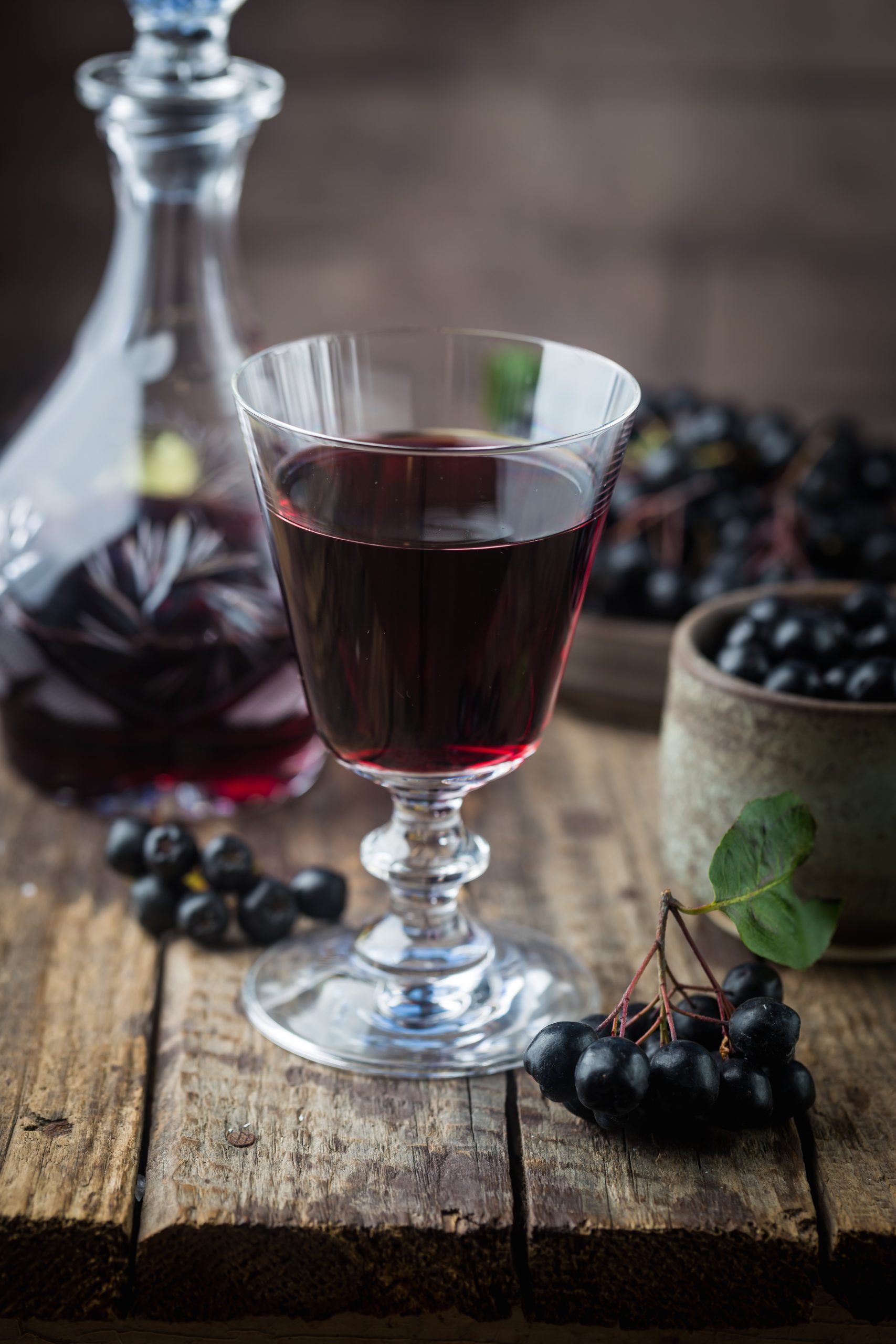 homemade chokeberry wine or liqueur Aronia Saft